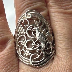 Art Nouveau Sterling Silver Swirly Bird Swirl Ring, size 9.5